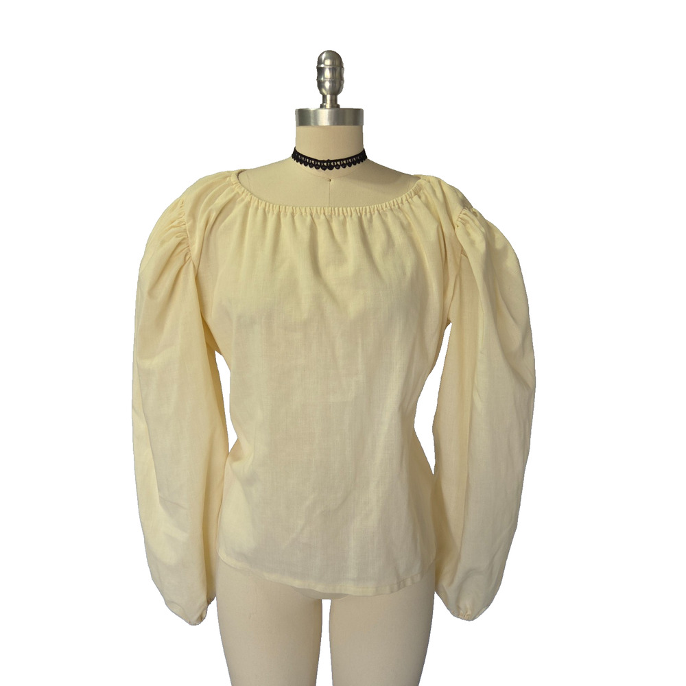 Vintage Peasant Blouse Top Size L XL Hand Made Ivory Prairie Poet Ren Faire